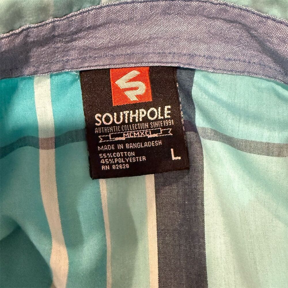 Southpole Mens Plaid Button Shirt L Blue Teal Short Sleeve Streetwear Casual - Picture 5 of 10